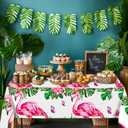 Hawaiian Flamingo Table Cloths, 3 Pack Disposable Plastic Rectangular Jungle Leaf Table Cover, Tropical Aloha Luau Theme Decorations for Summer Beach Pool Kids Birthday Cocktail Party Supplies
