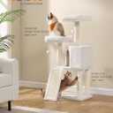 Feandrea Cat Tree, 45.3-Inch Cat Tower, Plush Condo with Scratching Post, Ramp, Perch, Spacious Cave, for Small Space, Cream White UPCT141W02