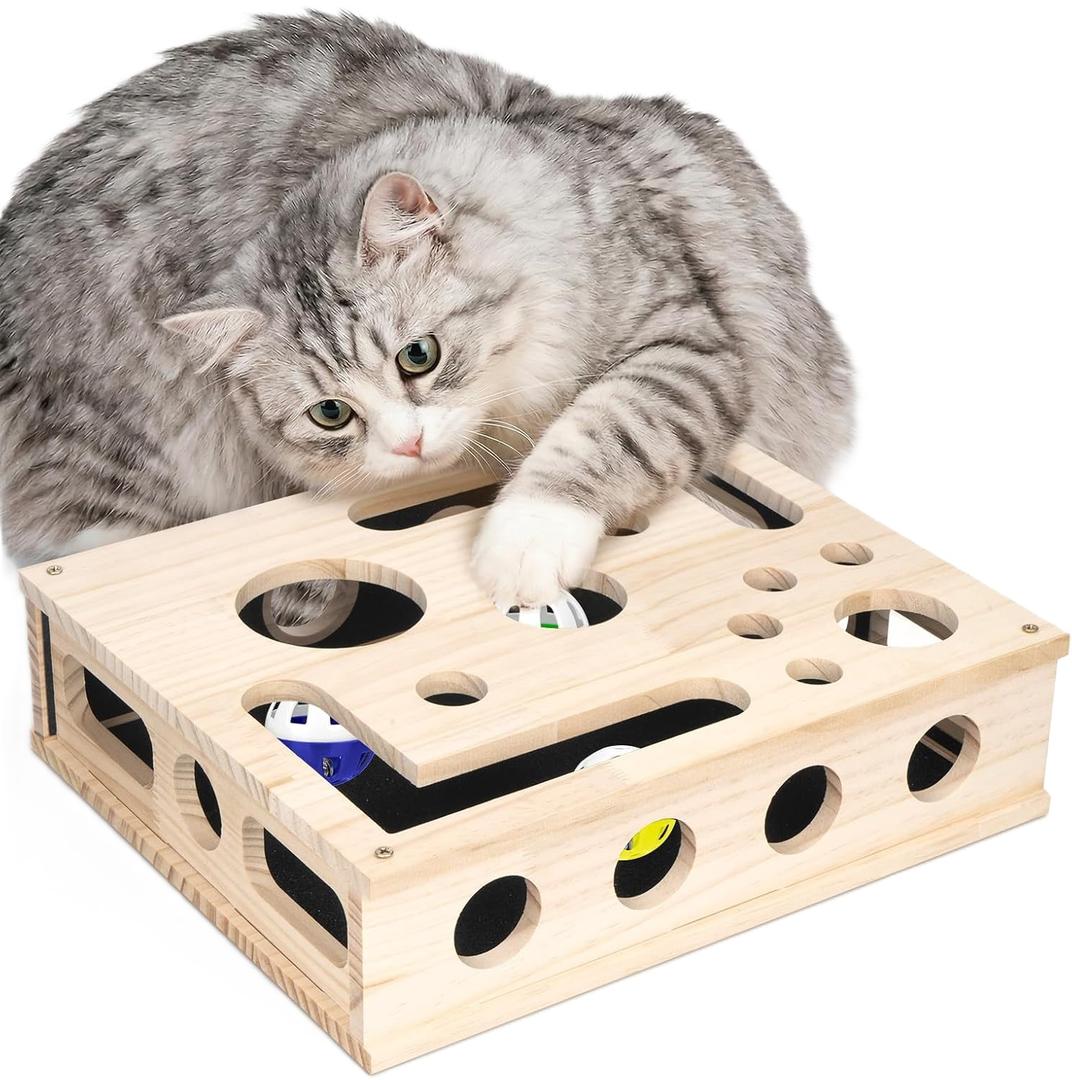 Cat Scratch Puzzle Enrichment Box, Maze Cat Nail File Scratcher & Built-in Sandpaper, Wooden Cat Nail File Enrichment Box, Stress-Free Alternative to Trimming Your Nails
