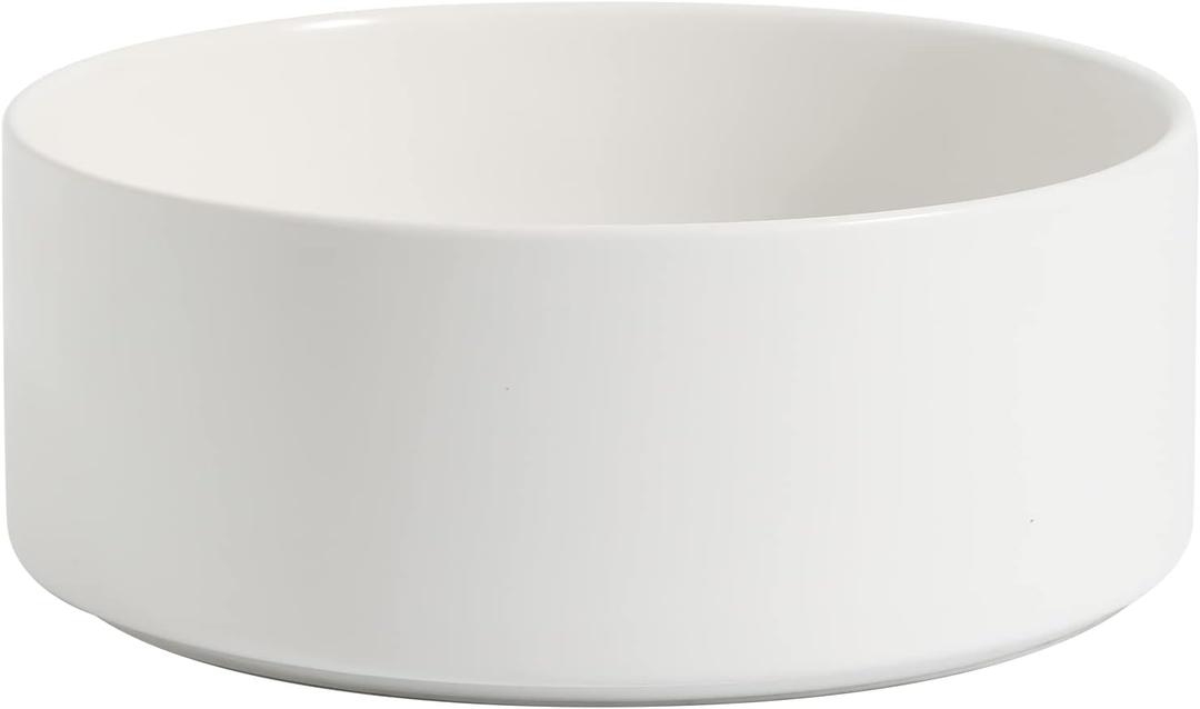Non-Slip Ceramics Dog Food Bowl Dog Water Bowl Dog Dish for Large Dog Protect Cervical Spine (8in Single Bowl, White)