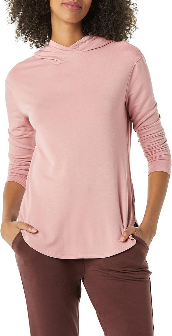 Amazon Essentials Women's Supersoft Terry Essentials Hoodie, Standard-Fit Long-Sleeve Pullover (Pink, S)
