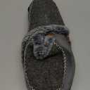 ATHMILE Men's Slippers Slip On Moccasin, Indoor Outdoor Warm Fuzzy Comfy House Shoes, Fluffy Wide Loafer Home Bedroom Slippers (13-14, Grey Black Wool)