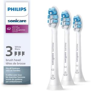 Philips Sonicare G2 Optimal Gum Care Brush Heads, Genuine Replacement Toothbrush Heads, White, 3 Pack, HX9033/65