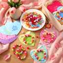 Kigeli 24 Set Mother's Day Bracelet Crafts with Colorful Heart Cards and Beads Mom Letter Beads Organza Bags Satin Ribbon for Mother's Day Party Handcrafted Personalized Gifts Jewelry Family Activity