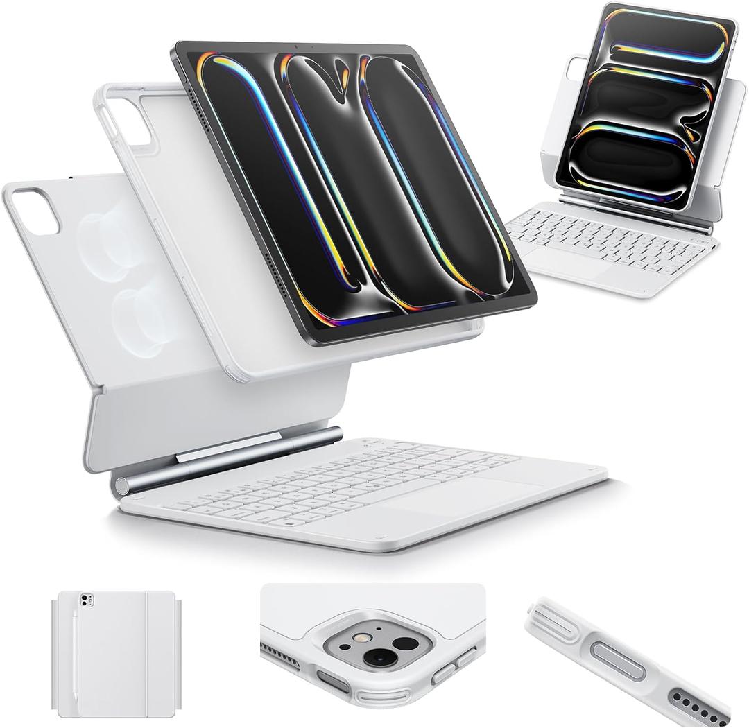 ESR iPad Pro 11 Inch Case with Keyboard (M5/M4, 2025/2024), iPad Pro 11(5th) Keyboard Case with Easy-Set Magnetic Stand, Portrait/Landscape Modes, Removable Protective Case, Rebound 360 Series, White