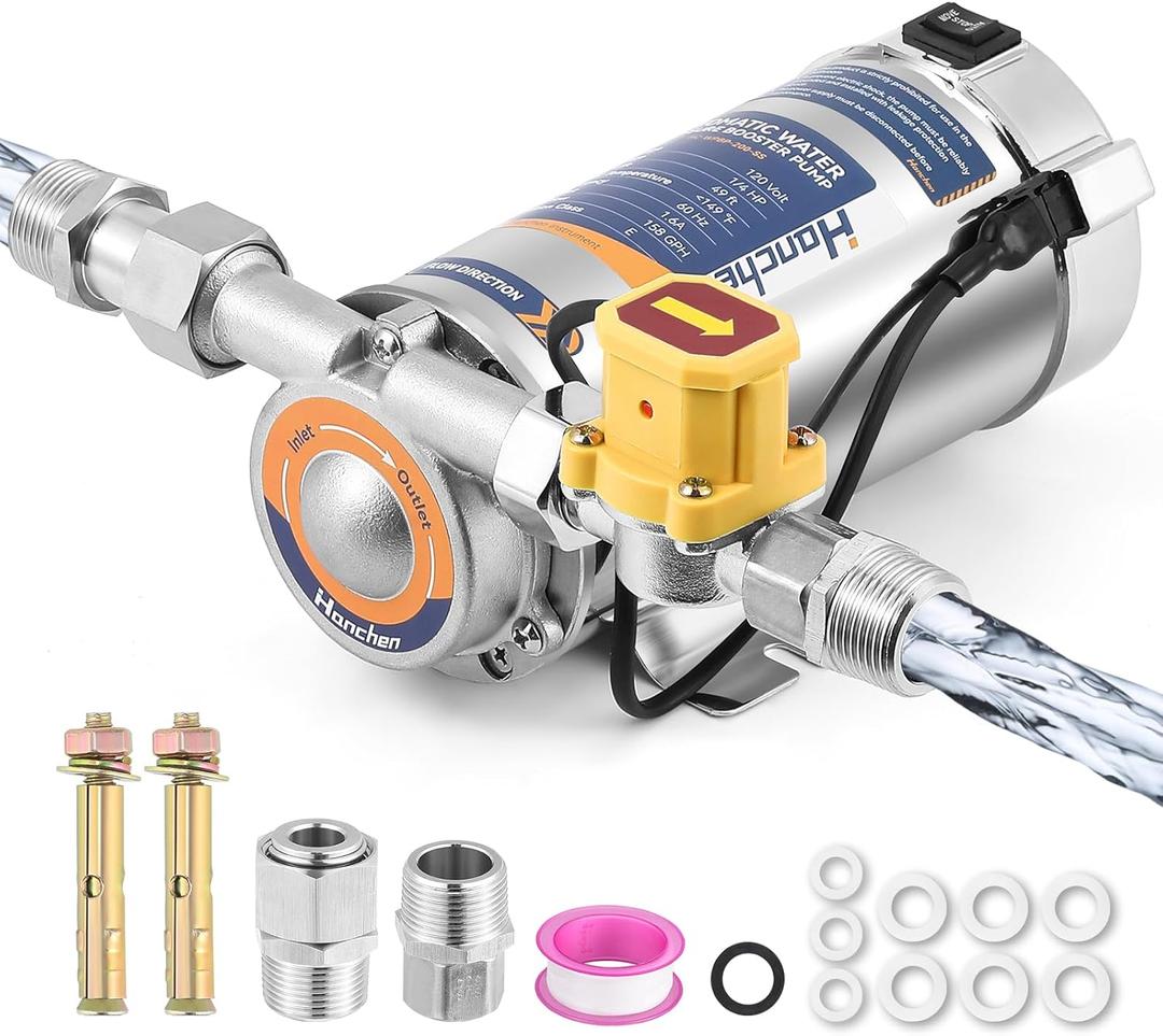 Hanchen Water Pressure Booster Pump SUS 304 Pump Head, 1/4 HP Automatic Home Booster Pump with Flow Switch