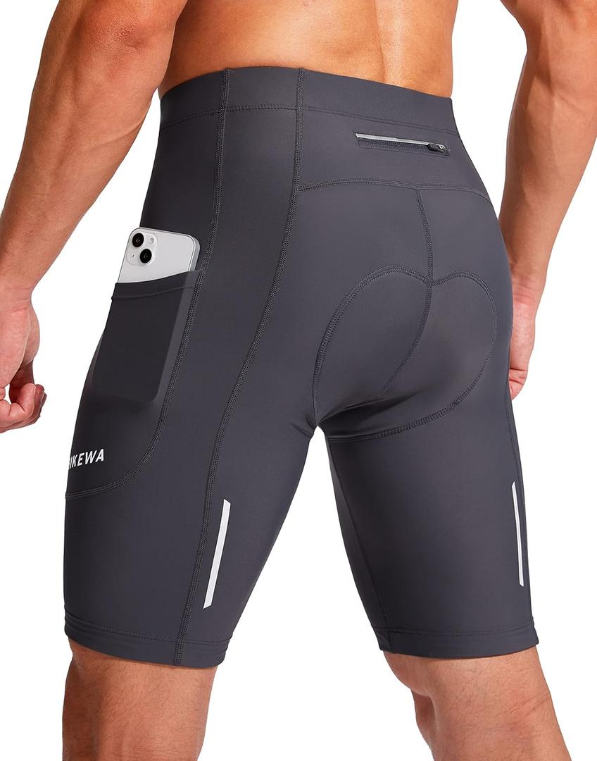 Bikewa Men's Bike Shorts 3D Padded Cycling Road Biking Mountain Riding Biker Bicycle UPF 50+ Cycle Shorts Zipper Pockets (Medium, Dark Grey)