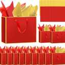 Epoesch 12 Pack Metallic Paper Gift Bags with Handles  Includes Tissue Paper  11.8"x10"x4"  Elegant Personalized Gift Bags for Christmas ThanksgivingBridesmaids, Groomsmen, Guests (Red Gold)