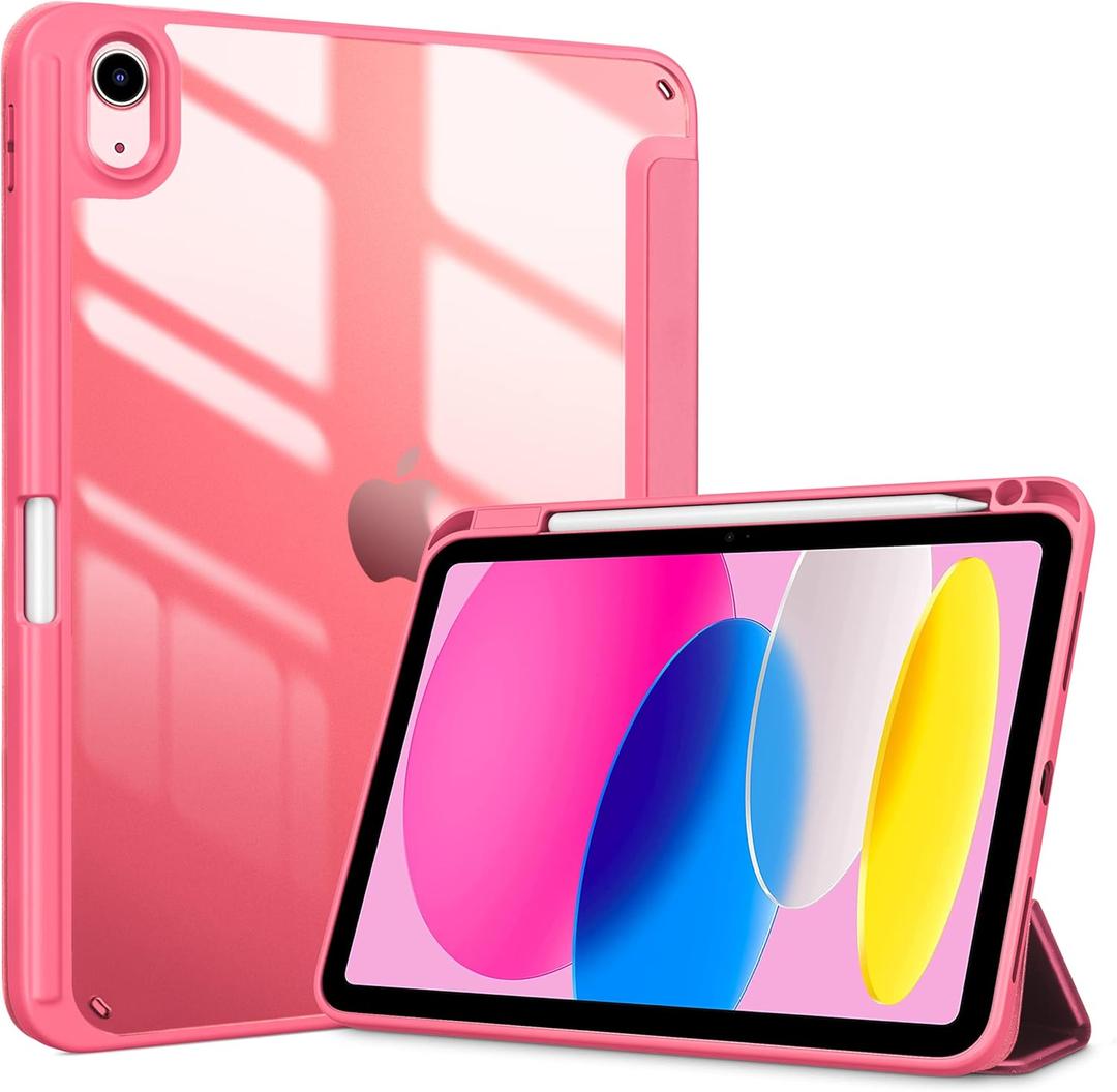 ProCase for iPad (A16) 11th Generation 11 Inch 2025/10th Generation 10.9 Inch 2022 Case with Pencil Holder, Hybrid iPad 11 10 Case with Clear Back, Supports Auto Wake/Sleep -Pink