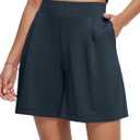 ODODOS Modal Soft Wide Leg Shorts for Women High Waist Casual Relaxed Shorts with Pockets-Inseam 4"/ 6" (Medium, Navy)