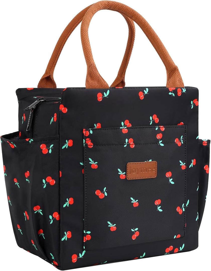 Insulated Lunch Bag for Women Reusable Leakproof - Cherry | Large Capacity, Bottle Holder & Side Pockets, Leakproof Insulated Design, for Work, Travel, Picnic & Daily Use, for Adult