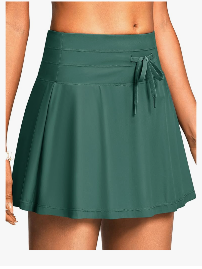 Women's High Waisted 15'' Swim Skirts Tummy Control Bathing Suit Skirt Bottoms Swimsuit with Liner Pockets , Size Medium 