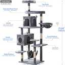 YARUOMY Cat Tree 71.6 inches Cat Tower for Indoor Cats, Multi-Level Cat Condo Furniture with Scratching Posts, Plush Perches, Activity Center with Cozy Basket & Hammock for Large Cats, Light Gray