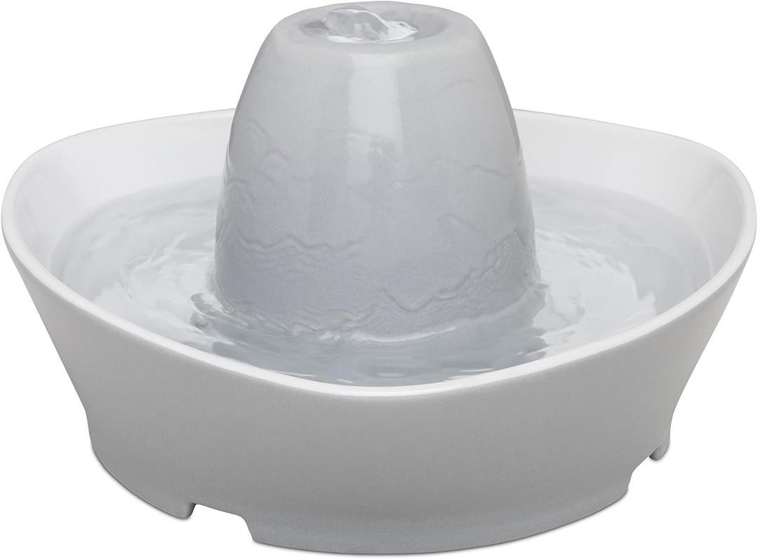 PetSafe Ceramic Pet Fountain for Cats and Small Dogs 60 Oz Water Capacity Whisper-Quiet Water Flow Great for Shy or Timid Pets Fresh, Filtered Water, Creekside