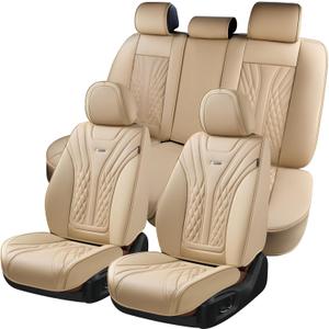 Coverado Car Seat Covers Full Set, 5 Seats Front Seat Cover and Back Seat Covers for Cars, Automotive Seat Covers Nappa Leather Waterproof Seat Covers, Car Seat Protectors Universal for Cars Red
