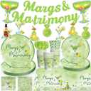 171pcs Margs and Matrimony Bachelorette Tableware Set, Margarita Party Decorations Include Margs and Matrimony Banner 50 Thickened Plates 2 Tablecloths for margarita party