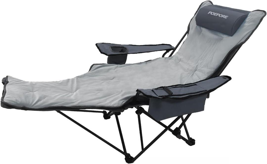 Reclining Camping Chair 4 Position with Foot Rest Comfortable for Adults 265Ibs Folding Lounger Mesh Beach Chair with Cooler Bag,Cotton Cushion and Cup Holder for Outdoor Patio