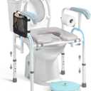 Heavy-Duty Bedside Commode 3-in-1Toilet Commode Chair Extra-Wide Seat 500 Pound Weight Capacity Bucket with Lid Included Adjustable Height & Width for Seniors Disabled Patient Home Care