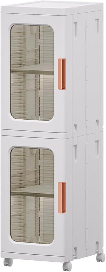 Narrow Cabinet With Doors and Shelves - Tall Skinny Bathroom Storage Kitchen Organizer With Adjustable Shelf - Toilet Paper Linen Closet 2 Layer (White)