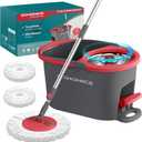 SONGMICS Spin Mop and Bucket Set with Pedal Wringer, Floor Cleaning Mop, Adjustable Telescopic Handle, Max. 59.1-Inch Length, 360 Rotating Head, 2 Microfiber Pads, Gray and Red ULMB002GT02