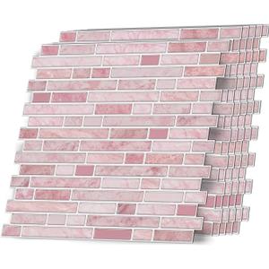VICCI 12-Sheet Peel & Stick Tile Backsplash 12" x 12", Stick-On Wall Tiles for Kitchen, Bathroom & Laundry Room (Pink Marble Style)