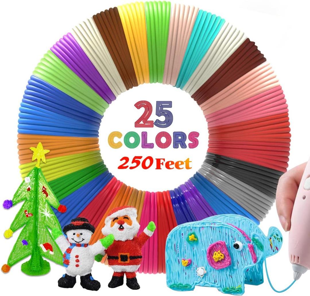 25 Colors 250 Feet 3D Pen Filament Refills, Each Color is 10 feet, 1.75mm PLA 3D Pen Refills for 3D Printing Pen, Compatible with MYNT3D SCRIB3D 3D Printing Pen, Not Support for 3Doodler Pen