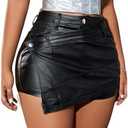 SHENHE Women's PU Leather Skort High Waist Sexy Bodycon Wrap Mini Skirt Asymmetrical Shorts XL