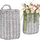 Coloch Set of 2 Wall Hanging Wicker Basket, Farmhouse Garden Hanging Planter Decorative Front Door Hanger Woven Rattan Flower Basket for Wall, Door, Living Room, Patio, 2 Sizes