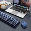 Wireless Keyboard and Mouse Combo, Ergonomic Full Size Typewriter Retro Round Keycaps Keyboard, Compatible with Windows, PC, Perfer for Home and Office Keyboards (Twilight Blue