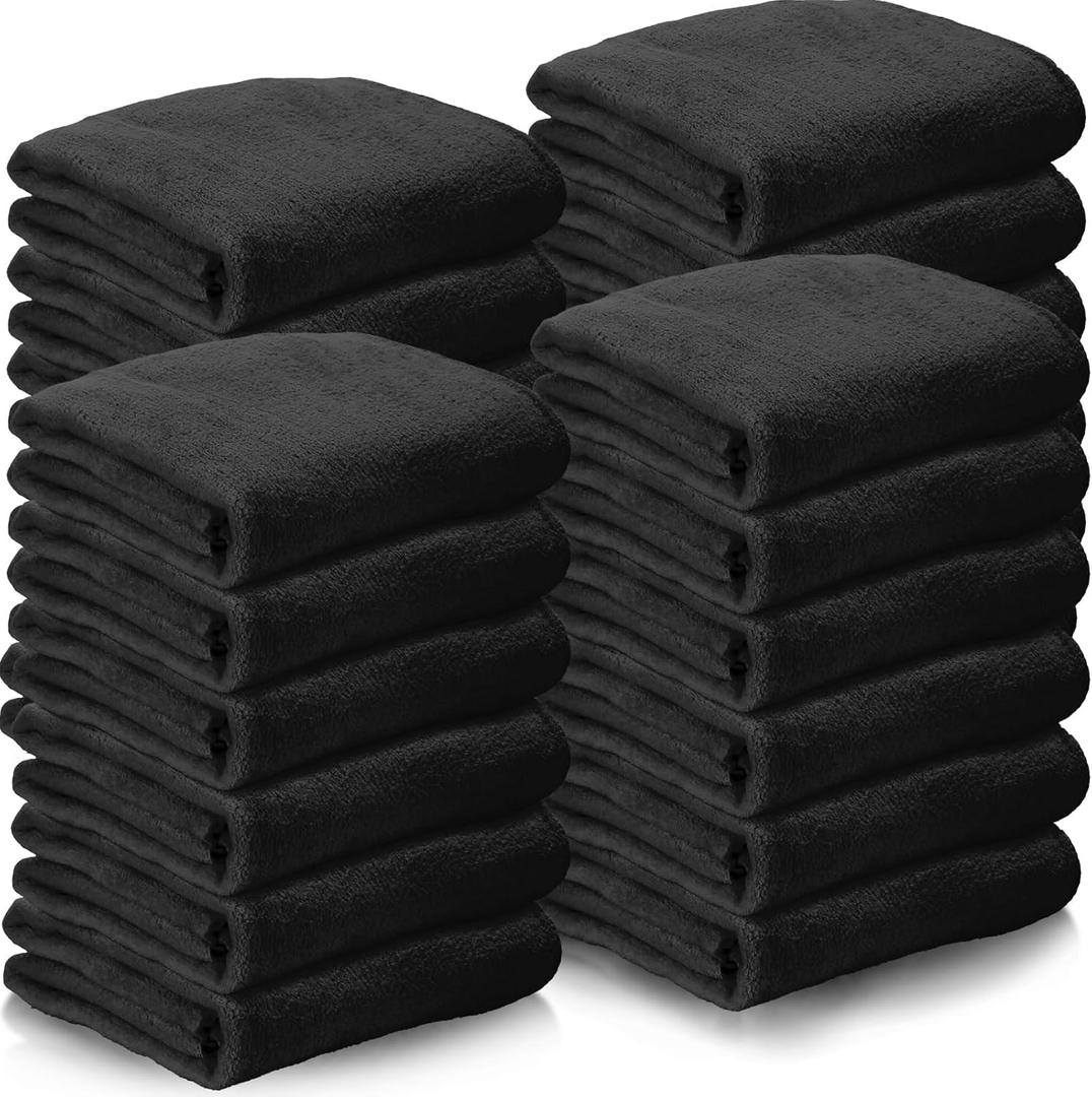 Newwiee 24 Pcs Bath Towels Bulk Coral Velvet Microfiber Bath Towels Set 28 x 55 Inch Large Absorbent Multipurpose Quick Drying Soft Body Towel for Shower Bathroom Beach Fitness Yoga Sports Spa(Black)