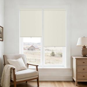 100% Blackout Cordless Roller Shades for Bedroom Free-Stop Blinds with Valance UV Protection Black Out Linen Shades Blinds for Indoor Bathroom Windows Living Room Cream Ivory 27" W x 72" H