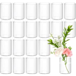 24 Pack Acrylic Vases, 4in Clear Acrylic Cylinder Plastic Flower Vase Bulk Small Plastic Vases for Centerpiece Office Wedding Decor