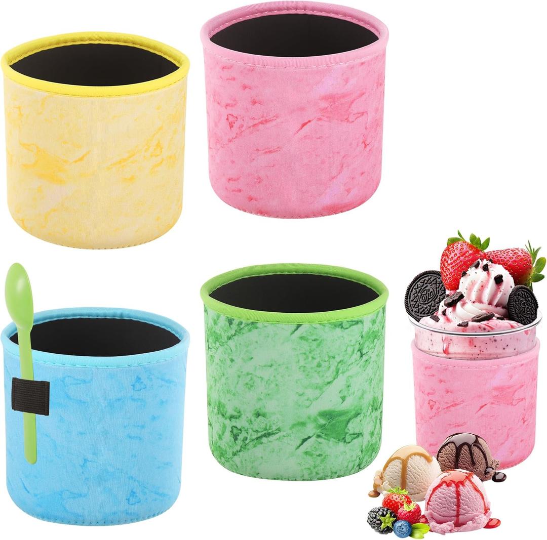 4 Pack Reusable Ice Cream Neoprene Sleeve for Ninja Creami Deluxe NC500 Series, Insulated Sleeves for Ninja Creami Deluxe Pints Ice Cream Maker Containers (24 oz)