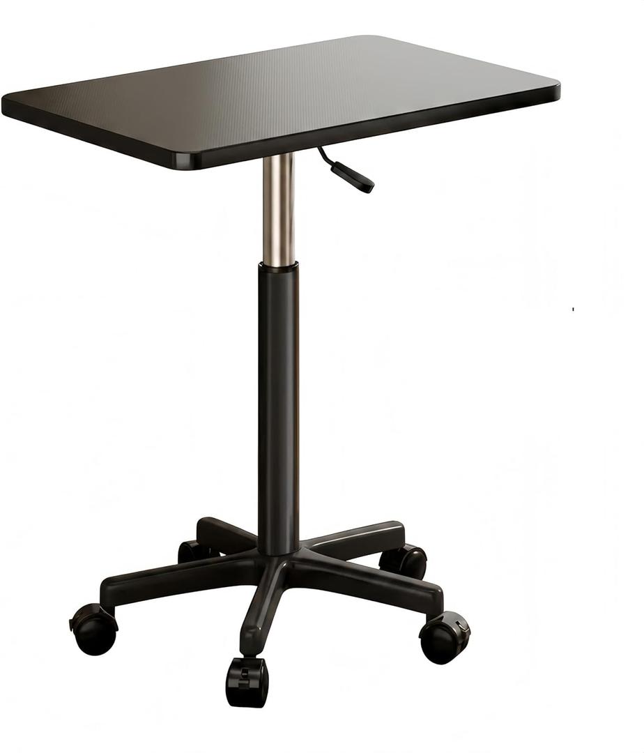 HOMIDEA Small Rolling Laptop Standing Desk, 33.5-43.5 Inch Height Adjustable Mobile Bar Counter with Lockable Casters, Portable Sit-Stand Workstation Table for Bedside Sofa, Black
