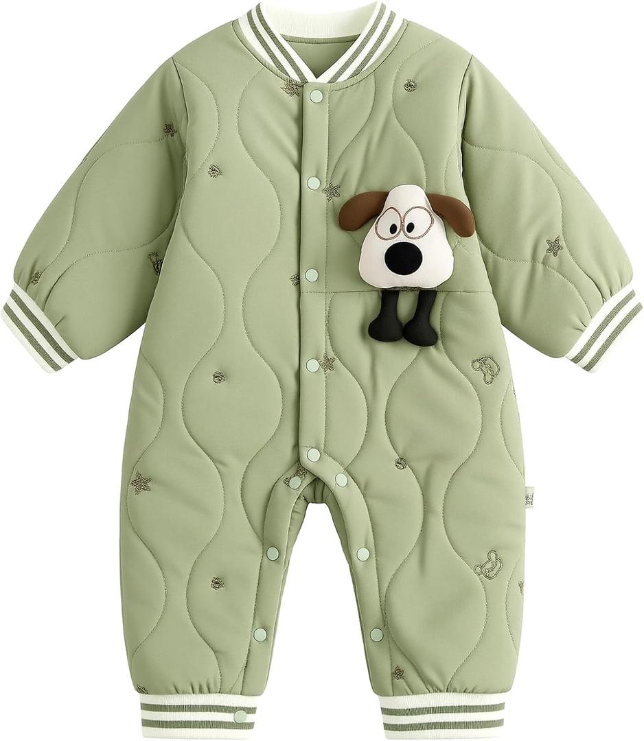 JiAmy Baby Snowsuit Infant Printed Winter Onesie Baby Button Thin Fall Winter Outfits Romper 3-12months (Green)
