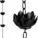 Rain Chain for Gutters Outside, 3.93ft Black Rain Chain with 5 Cups, Adjustable Lotus Rain Catcher, Metal Gutter Chain Downspout, Divert Rainwater for Gardens Patios & Home Decor, Easy Install