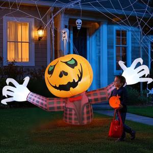 Youngfan 7FT Long Halloween Inflatable Outdoor Decorations, Giant Pumpkin Ghost Blow Up for Yard, Porch, Lawn & Garden, Spooky LED Lighted Halloween Inflatables Decor