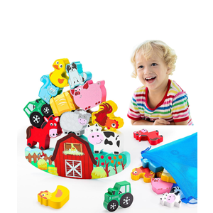 Montessori Toys for Kids 3-7 Wooden Farm Animal Blocks Stacking Games Educational Toy for 3 4 5 6 Year Old Girls Boys Christmas Birthday Gifts for Grandkids Toddler Balance Game Girls Age 3-5