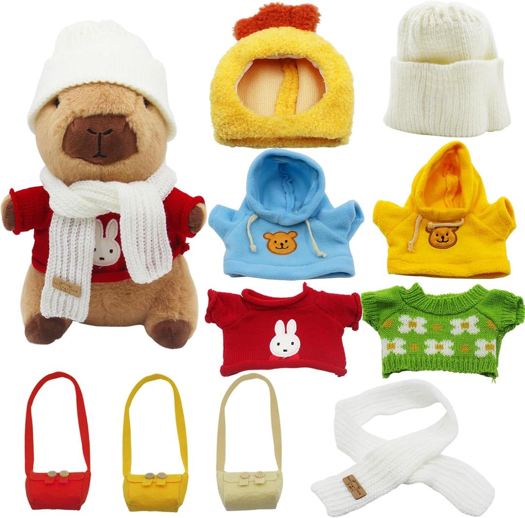 Capybara Plush with 11 pcs Clothes & Accessories,Kids Stuffed Animal,11 in Cute Capybara Stuffed Animal Plush Toys,Birthday Valentine's Day Gifts&Dress Up Cute Plushies for Boys/Girls (Colorful)