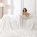 Oversized King Fleece Blanket 120x120 Inches, Seamless Soft Cozy 3D Jacquard Flannel Blanket 10'x10' Extra Large for Bed, Sofa, Couch, Travel & Camping, California King Throw, Ivory Leaf