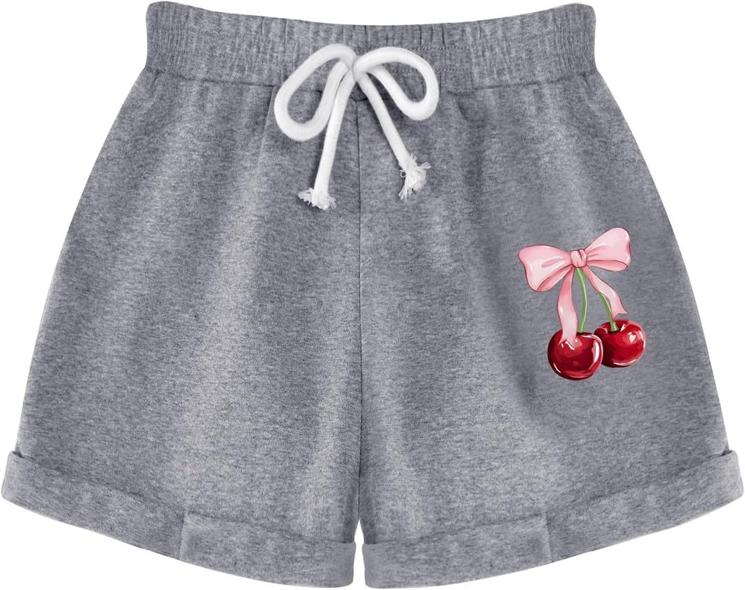 Girls Shorts Cute Summer Graphic Elastic Waist Drawstring Casual Cotton SweatShorts