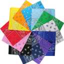 L&M 12Pcs Bandanas 100% Cotton Paisley Print Head Wrap Scarf Wristband (Multicolor, 22 x 22 inches)