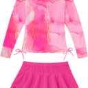 Vogseek 3-12T Girls Rash Guard 2 Pieces Bathing Suit Long Sleeve Swimsuit Swimming Skirt with Shorts Swimwear (Pink, S)