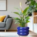SQOWL Ceramic Plant Pot 13.5 Inch - Large Planter for Outdoor Plants Round Indoor Flower Pot with Drainage Hole Decorative Planter Modern Home Decor Blue
