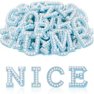 ASTARON 32 Pcs Self Adhesive Letter Patches Pearl Rhinestone Letter Stickers, Glitter Rhinestone Letters A-Z Embroidered Applique Patches Alphabet Cloth Patch for Clothes, Bags, Hat, Phone Case, DIY