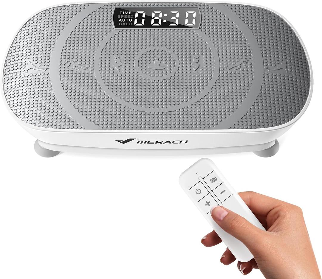 MERACH Vibration Plate Exercise Machine, Curved Vibration Plate for Lymphatic Drainage Weight Loss, Vibrating Plate with Real-Time Calorie Tracking on LED Display, Workout Equipment for Home Women Men Grey