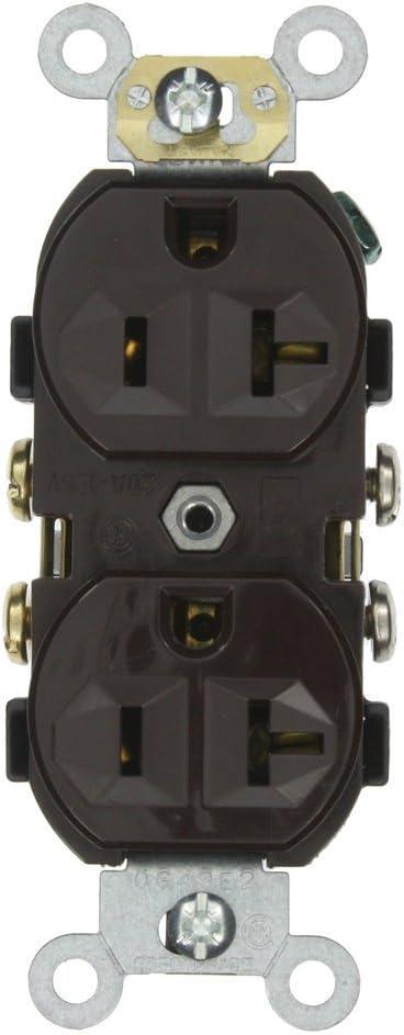 Leviton CR20 20-Amp, 125-Volt, Narrow Body Duplex Receptacle, Straight Blade, Commercial Grade, Self Grounding, 10-Pack, Brown