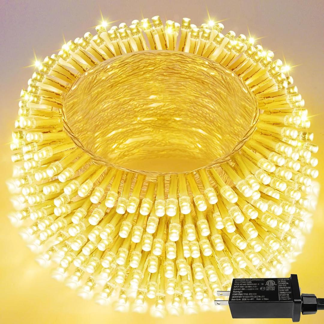 Christmas Lights Indoor Outdoor, Clear Wire 66Ft 200 LED String Lights for Bedroom, 13 Modes Twinkle Fairy String Lights for Xmas Tree Wedding Party Bedroom Garden Decorations (Warm White)