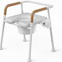 3-in-1 Bedside Commode for Seniors | 350 lbs Heavy Duty Iron Commode Chair with Padded Arms & Seat, Sturdy Toilet Safety Frame & Raised Toilet Seat, Height Adjustable, Bucket, Splash Guard
