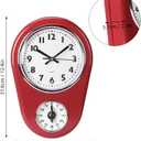 Retro Kitchen Timer Wall Clock,Hanging Clock with Timer | Hanging Clock | Home & Office | Bathroom & Kitchen | Indoor Decor | Classic Style(Red)